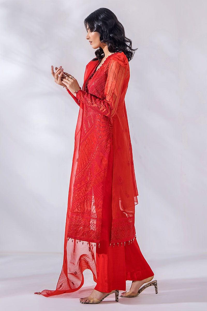 Malook - Samara - Red - Organza - Embroidered - 3 Piece - Unstitched - Studio by TCS