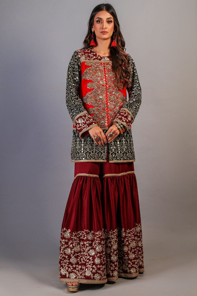 Huma Adnan - Slate - Silk - Maroon - 2 Piece - Studio by TCS