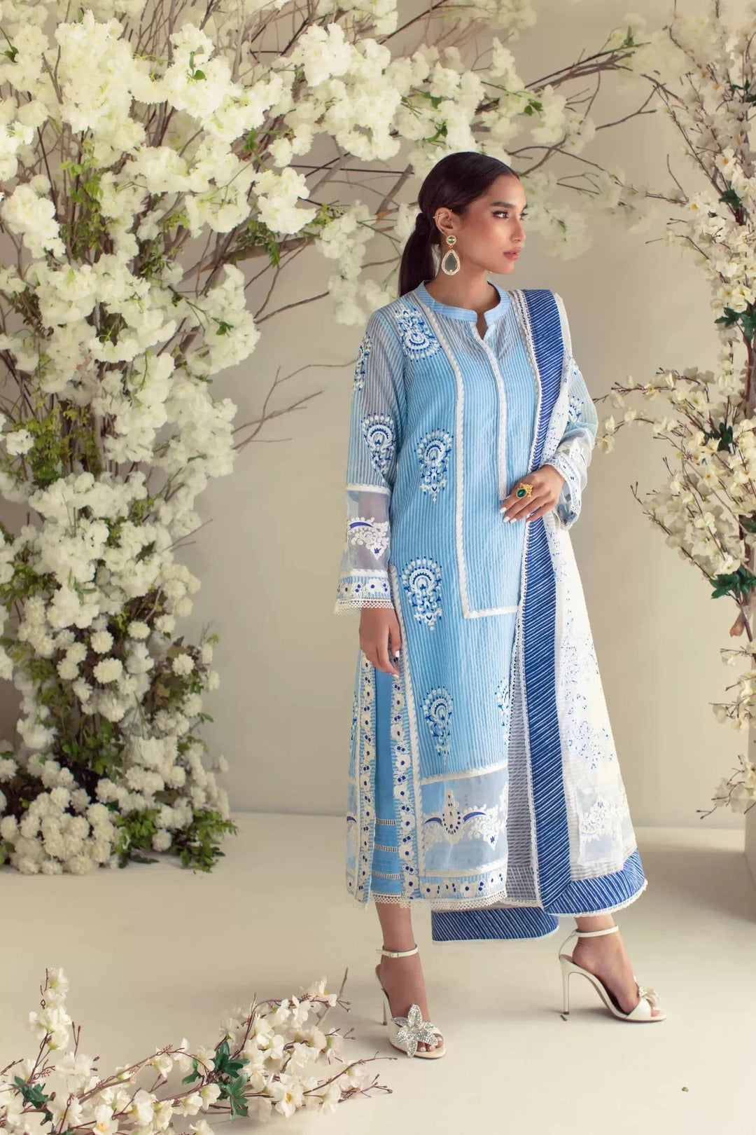 Shehrnaz - SHK-969 - Light Blue - Khaadi Net - 3 Piece - Studio by TCS