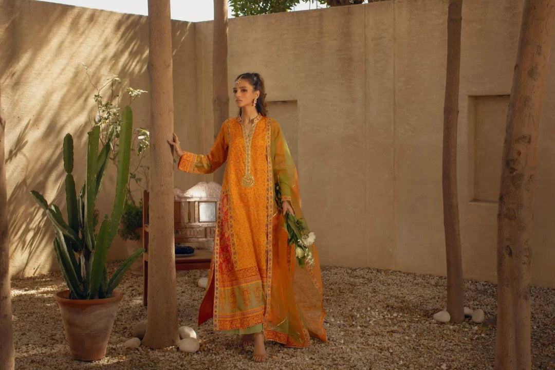 Shehrnaz - Yellow & Orange Block Printed Kaftan With Gotaa Work Paired With Block Printed Azaar – SHK-1069 - Studio by TCS