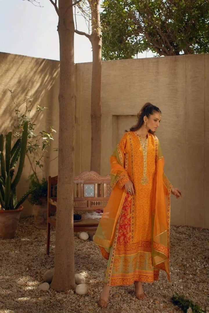 Shehrnaz - Yellow & Orange Block Printed Kaftan With Gotaa Work Paired With Block Printed Azaar – SHK-1069 - Studio by TCS