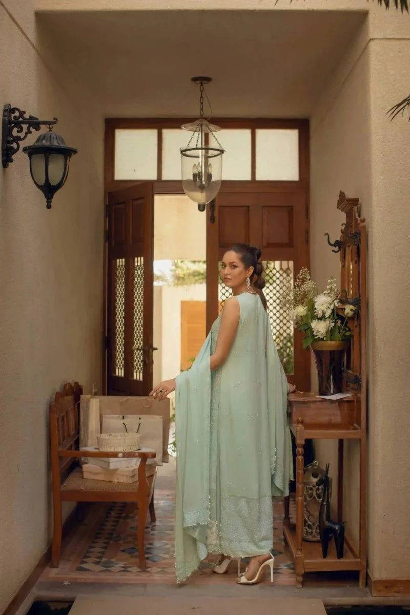 Shehrnaz - Mint Green Chikankari Long Shirt With Matching Capri And Long Dupatta – SHK-1068 - Studio by TCS