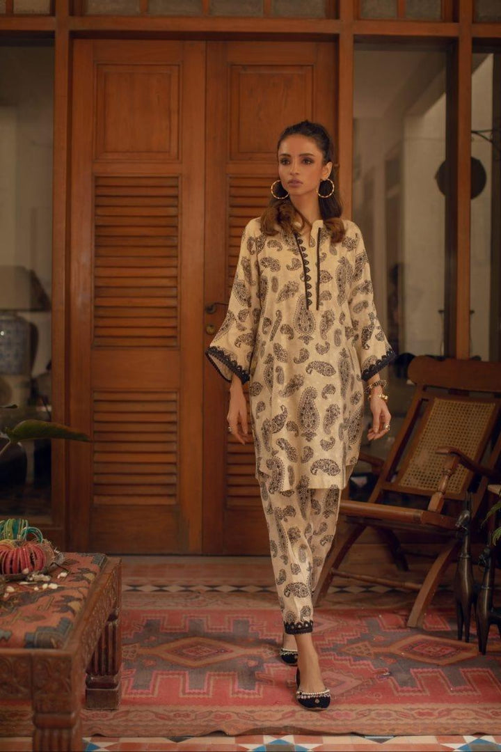 Shehrnaz - Beige Printed Silk Shirt - SHK-1086 - Studio by TCS