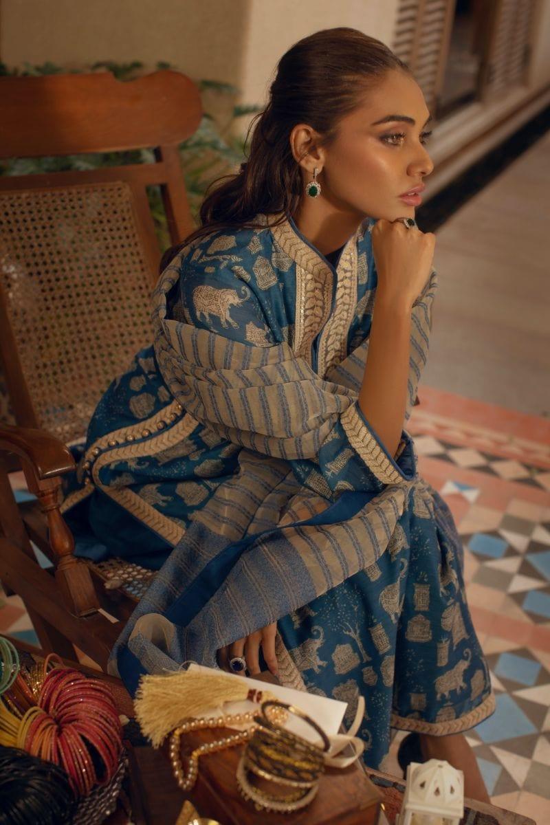 Shehrnaz - Blue Digitally Print long Shirt - SHK-1071 - Studio by TCS