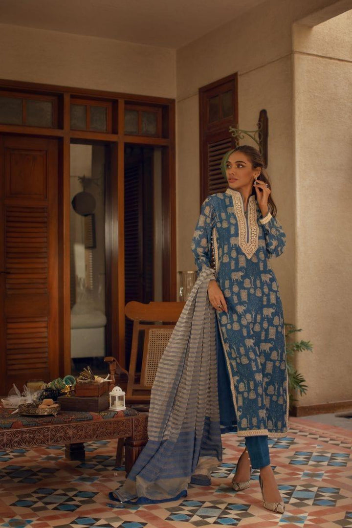 Shehrnaz - Blue Digitally Print long Shirt - SHK-1071 - Studio by TCS