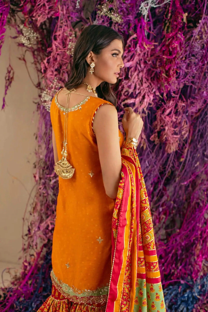 Shehrnaz - SHK-1024 - Orange - Net Shirt - Block Print - 3 Piece - Studio by TCS