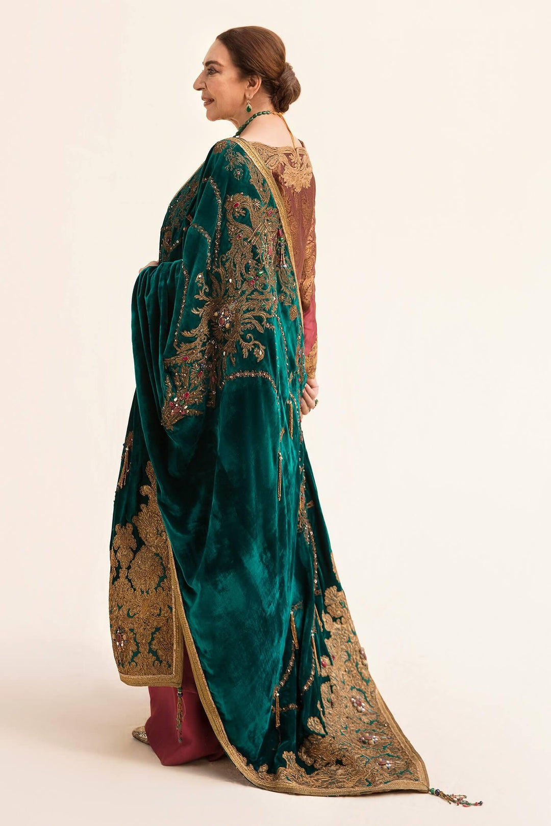 Nilofer Shahid - Tissue Silk Shirt & Pants with Pure Velvet Shawl - 3 Piece - Studio by TCS