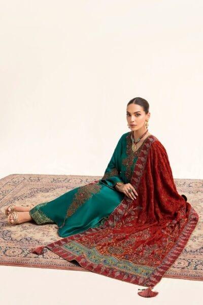 Nilofer Shahid - Tissue Silk Shirt & Khimkhaab Pants with Velvet Shawl - 3 Piece - Studio by TCS