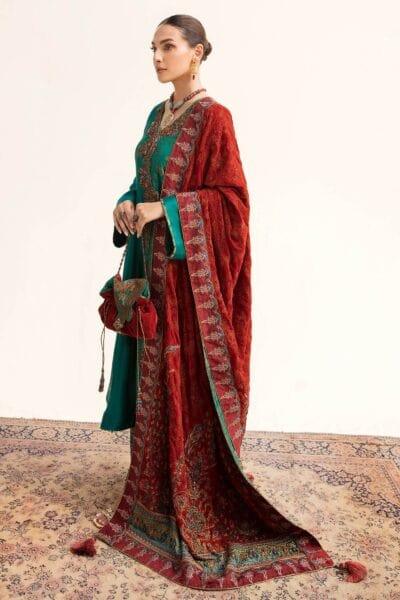 Nilofer Shahid - Tissue Silk Shirt & Khimkhaab Pants with Velvet Shawl - 3 Piece - Studio by TCS