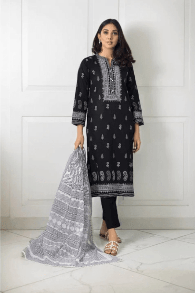 Shehrnaz - SHK-1009 - Black - Block Print - 3 Piece - Studio by TCS