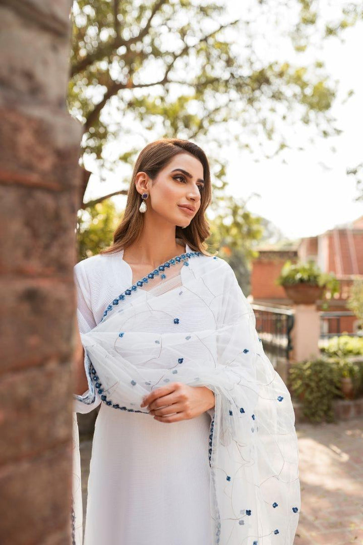 Natasha Kamal - White Cotton Net Shirt and Viscose Silk Pants and Net Dupatta - 3 Piece - Studio by TCS