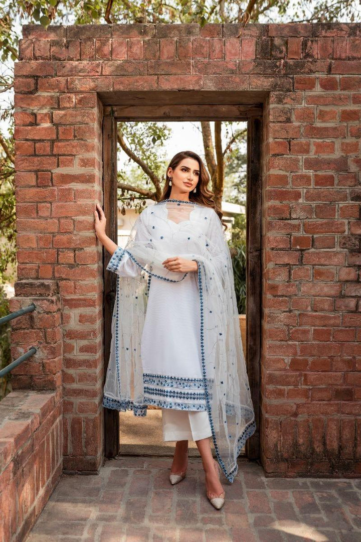 Natasha Kamal - White Cotton Net Shirt and Viscose Silk Pants and Net Dupatta - 3 Piece - Studio by TCS