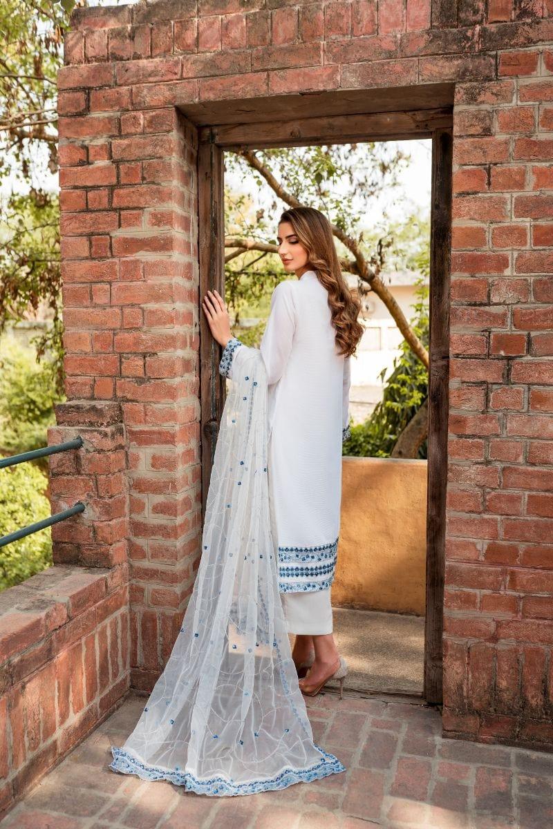 Natasha Kamal - White Cotton Net Shirt and Viscose Silk Pants and Net Dupatta - 3 Piece - Studio by TCS