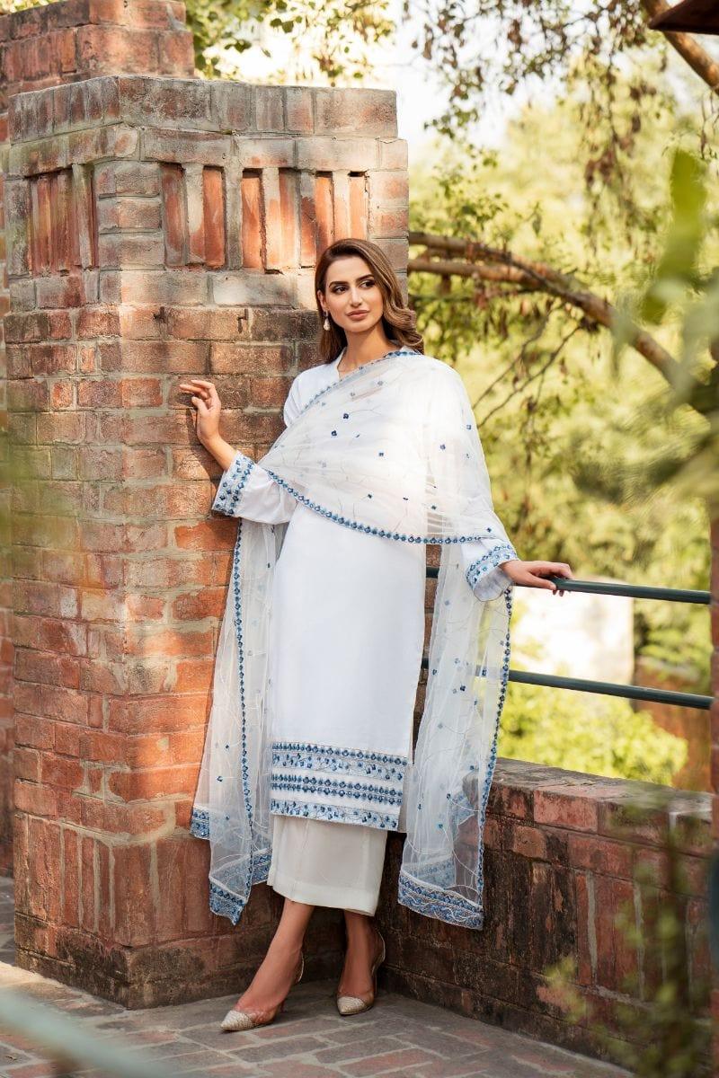 Natasha Kamal - White Cotton Net Shirt and Viscose Silk Pants and Net Dupatta - 3 Piece - Studio by TCS