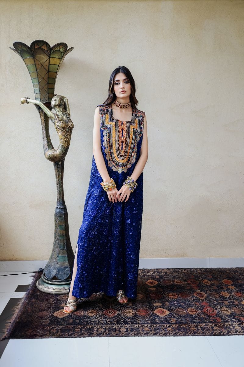 Huma Adnan - Zaiba - Embroidered Net - Blue - 1 Piece - Studio by TCS