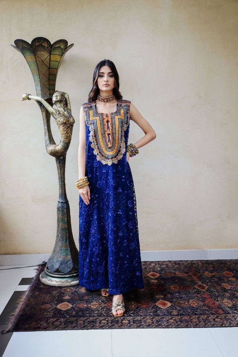 Huma Adnan - Zaiba - Embroidered Net - Blue - 1 Piece - Studio by TCS