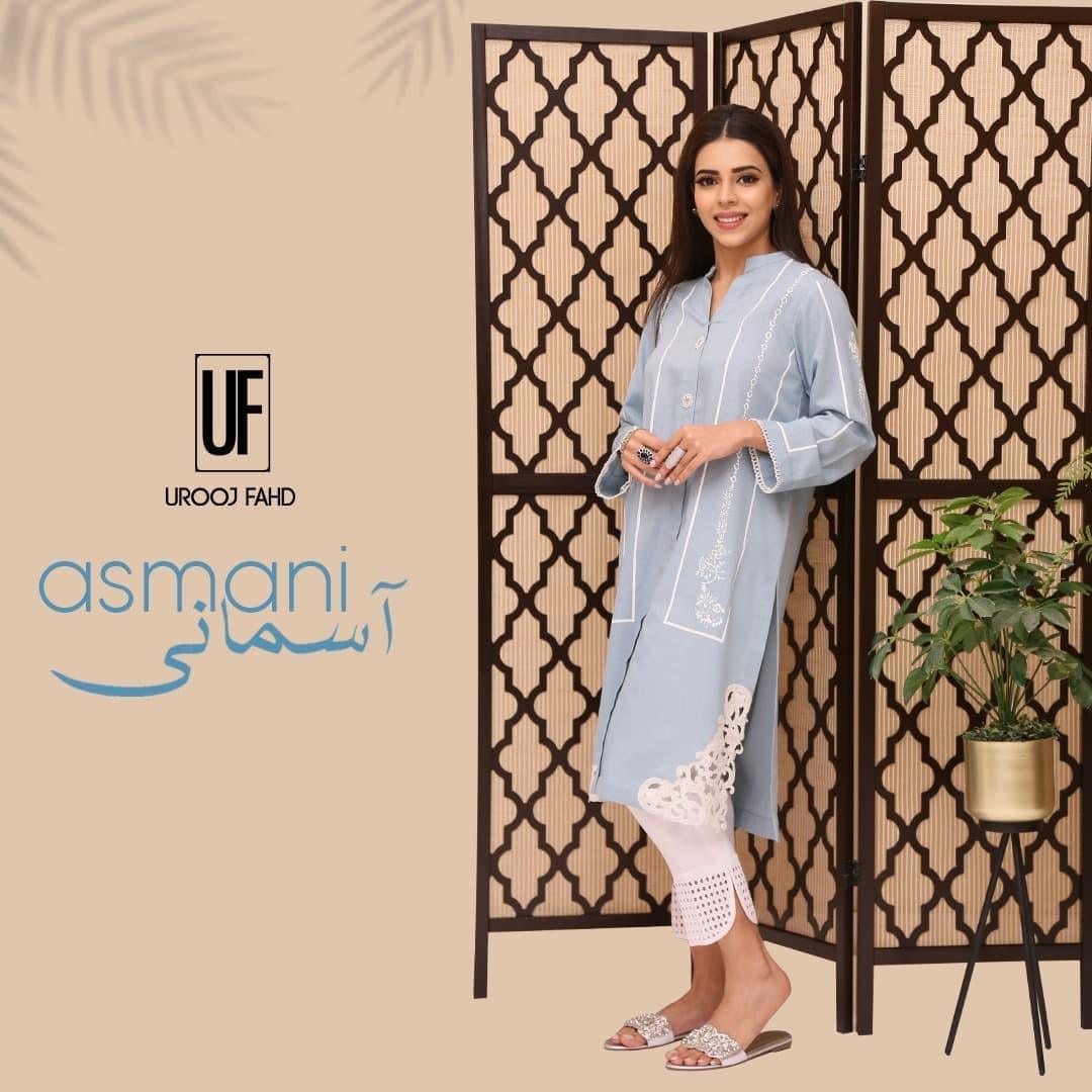 Urooj Fahd - Asmani Shirt - 3 PC