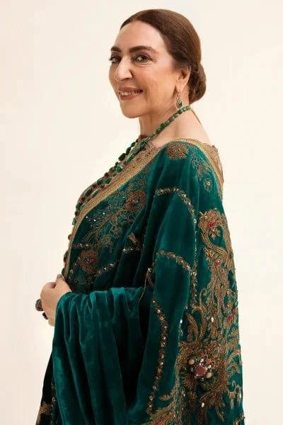 Nilofer Shahid - Tissue Silk Shirt & Pants with Pure Velvet Shawl - 3 Piece - Studio by TCS