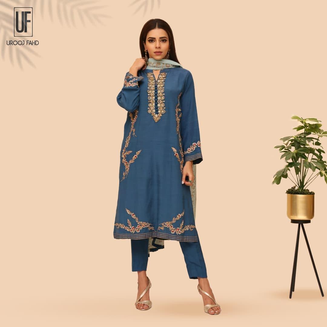 Urooj Fahd - Teal Blue Shirt - 2 PC