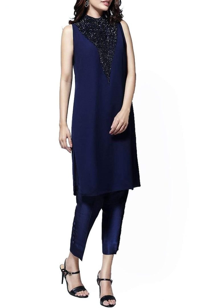 Natasha Kamal - Elia Chiffon & Georgette Tunic With Raw Silk Pants & Dupatta