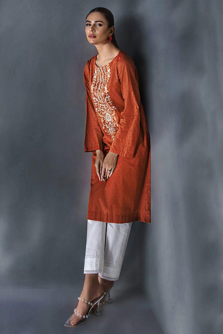 Malook - Feray - Rust Orange - Self-jacquard lawn - 1 Piece - Studio by TCS