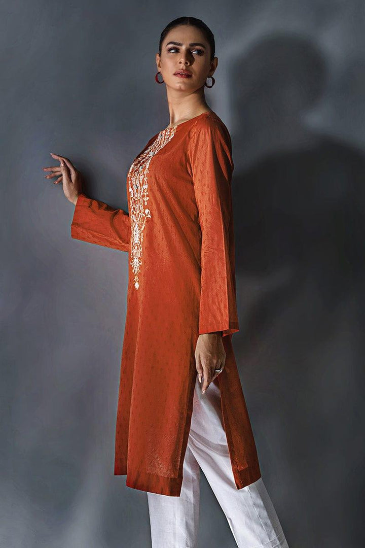 Malook - Feray - Rust Orange - Self-jacquard lawn - 1 Piece - Studio by TCS