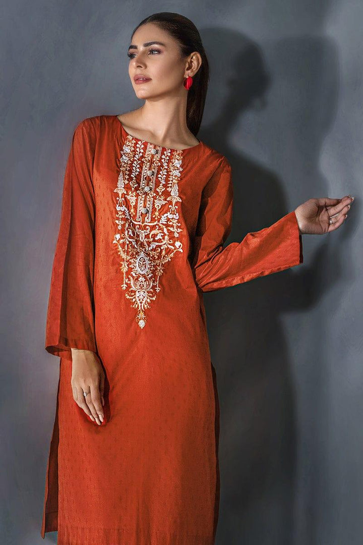 Malook - Feray - Rust Orange - Self-jacquard lawn - 1 Piece - Studio by TCS