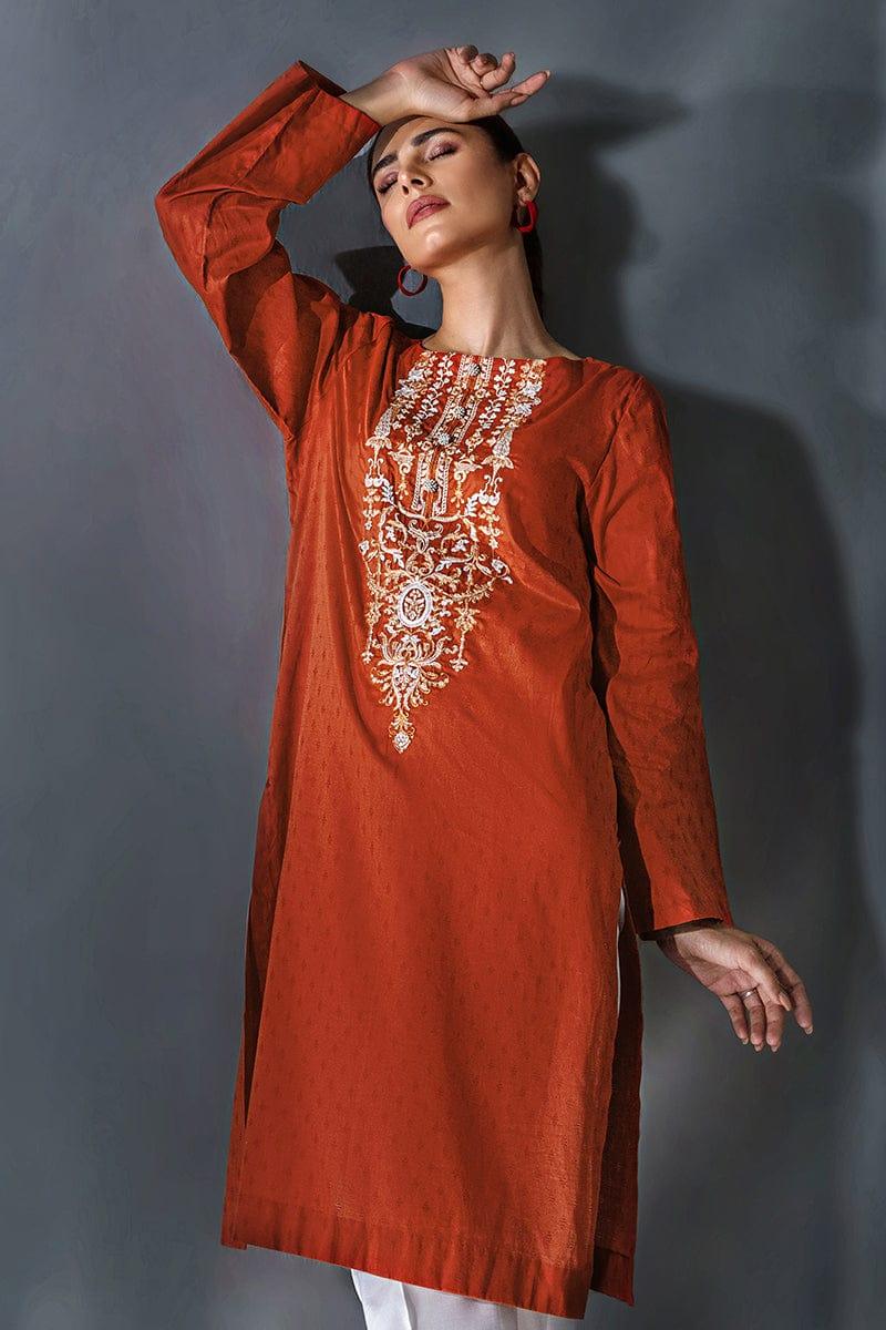 Malook - Feray - Rust Orange - Self-jacquard lawn - 1 Piece - Studio by TCS