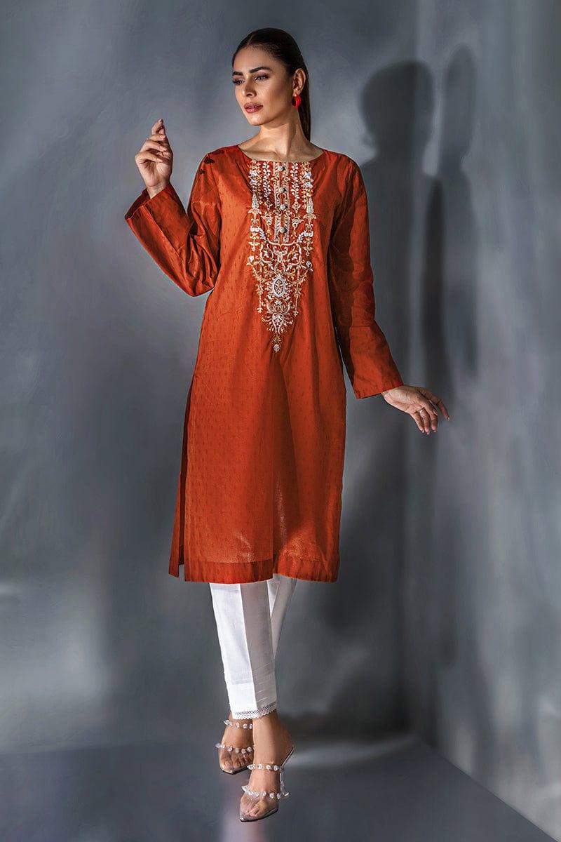 Malook - Feray - Rust Orange - Self-jacquard lawn - 1 Piece - Studio by TCS