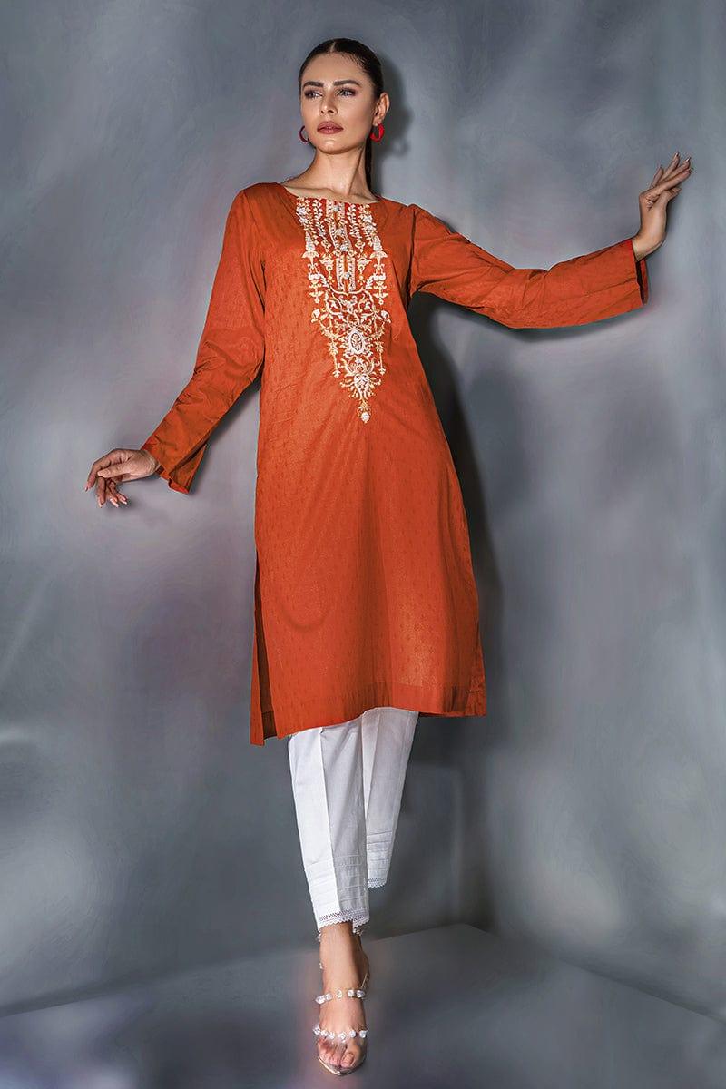 Malook - Feray - Rust Orange - Self-jacquard lawn - 1 Piece - Studio by TCS