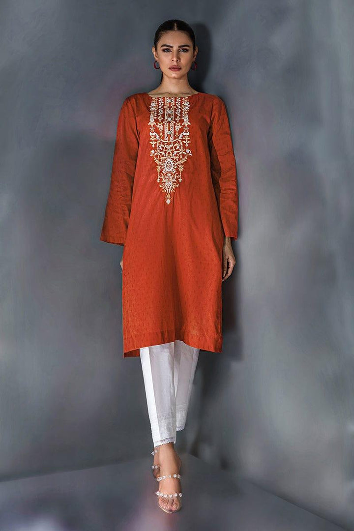 Malook - Feray - Rust Orange - Self-jacquard lawn - 1 Piece - Studio by TCS