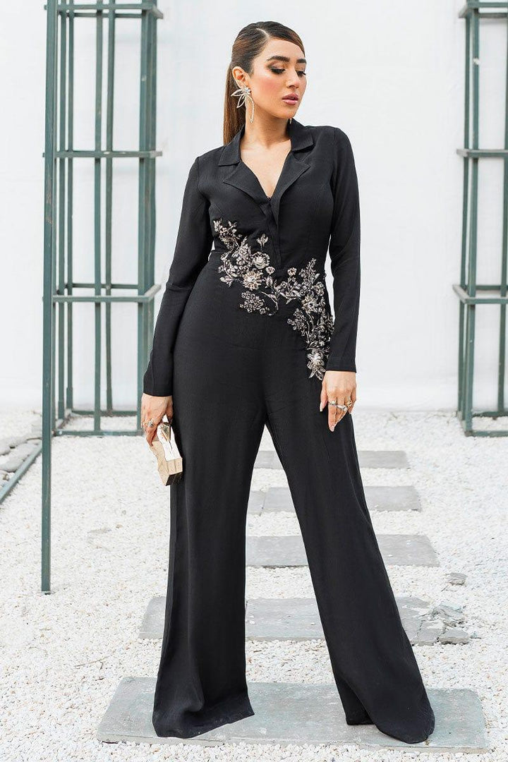 Malook - Ciara - Black - Embroidered Silk- Jumpsuit - 1 Piece - Studio by TCS