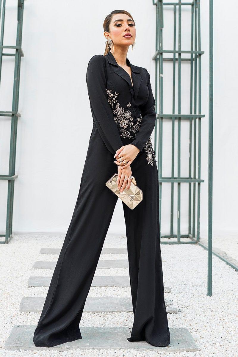 Malook - Ciara - Black - Embroidered Silk- Jumpsuit - 1 Piece - Studio by TCS